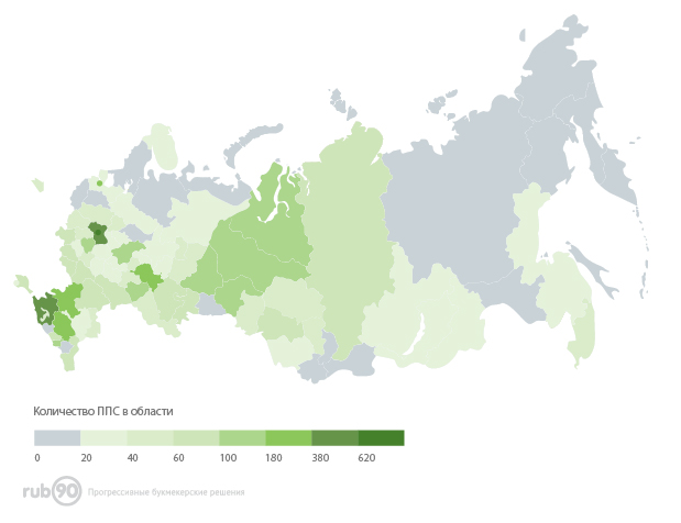 Тепловая карта букмекерского бизнеса по регионам России