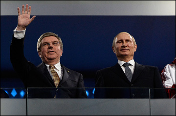 Президент МОК Томас Бах и президент РФ Владимир Путин