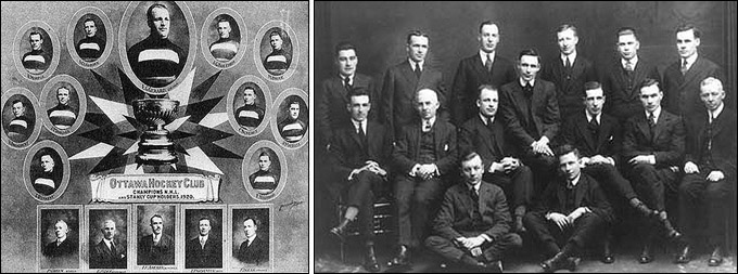 Обладатели Кубка Стэнли 1920 года (слева) и 1922 года "Оттава Сенаторз"