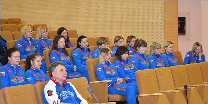 Встреча женской сборной России с Мутко и Третьяком