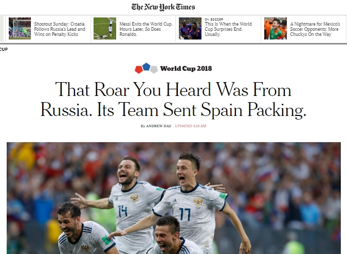The New York Times: «Рёв, который вы услышали, донёсся из России. Их команда отправила испанцев паковать вещи». The New York Times: «Рёв, который вы услышали, донёсся из России. Их команда отправила испанцев паковать вещи».