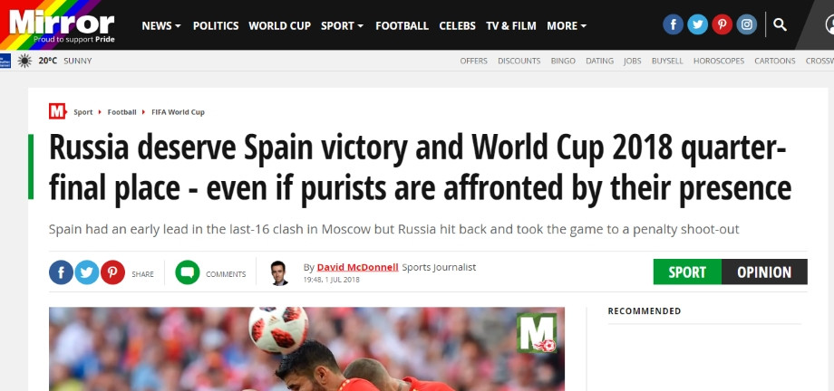 Mirror: «Россия заслужила победу над Испанией и выход в 1/4, даже если футбольные пуристы против». Mirror: «Россия заслужила победу над Испанией и выход в 1/4, даже если футбольные пуристы против».