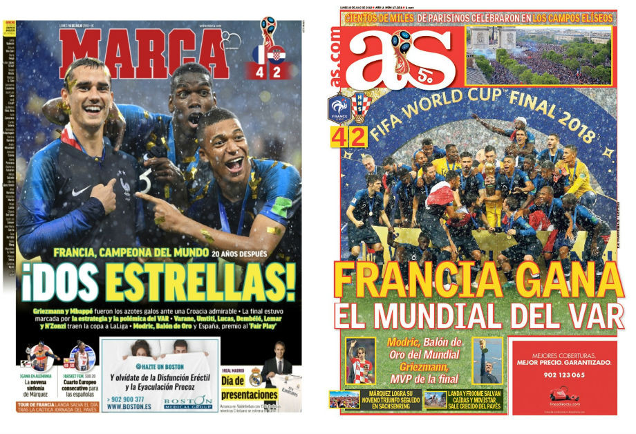 Marca: «Две звезды»; AS: «Франция выиграла чемпионат VAR» Marca: «Две звезды»; AS: «Франция выиграла чемпионат VAR»