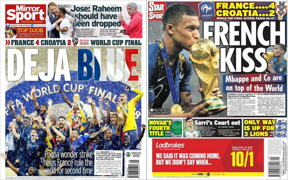 The Mirror: «Дежа Блю»; Daily Star: «Французский поцелуй» The Mirror: «Дежа Блю»; Daily Star: «Французский поцелуй»