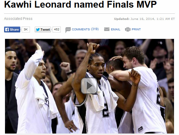 ESPN: «Кавай Леонард признан MVP» ESPN: «Кавай Леонард признан MVP»
