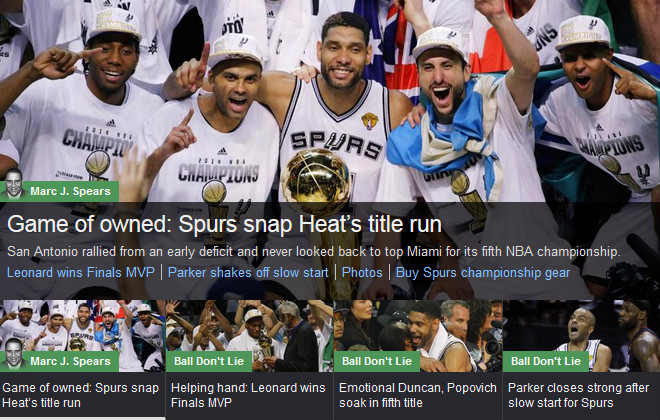 YahooSports!: «Игра владения: «Сан-Антонио» взял титул, огрызнувшись» YahooSports!: «Игра владения: «Сан-Антонио» взял титул, огрызнувшись»