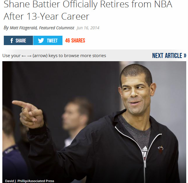 Bleacher Report: «Шэйн Баттье заявил о завершении карьеры» Bleacher Report: «Шэйн Баттье заявил о завершении карьеры»