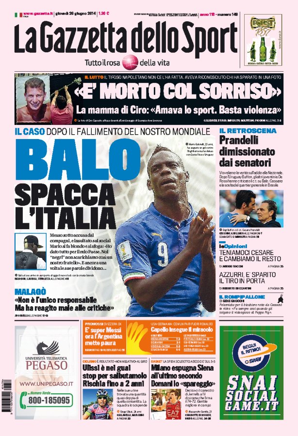 Обложка La Gazzetta dello Sport, посвящённая Марио Балотелли Обложка La Gazzetta dello Sport, посвящённая Марио Балотелли