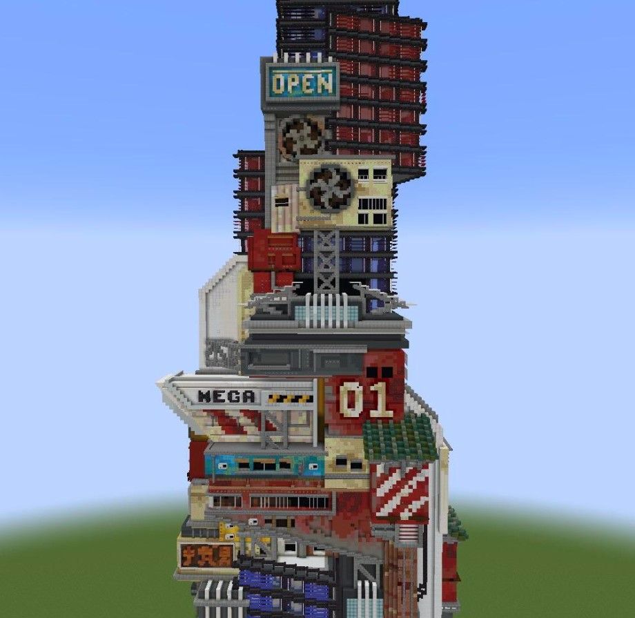 Minecraft cyberpunk skyscraper фото 1