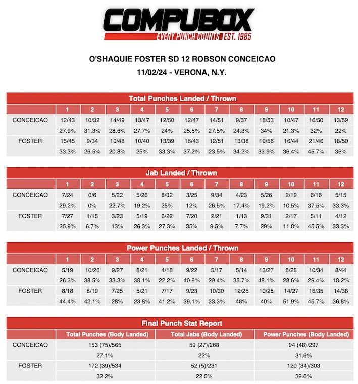 Статистика ударов в реванше Фостер — Консейсао