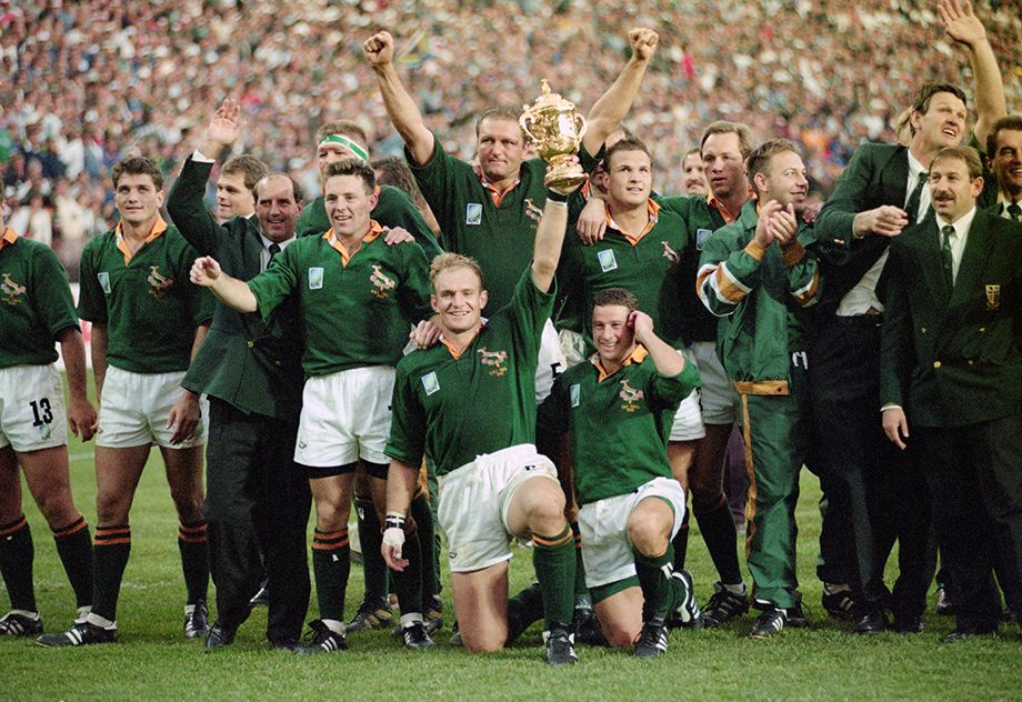 Team Zuid-Afrika tijdens de prijsuitreiking op het WK 1995