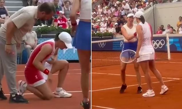 Даниэль Коллинз зарядила мячом в живот Иге Свёнтек во время матча Олимпиады