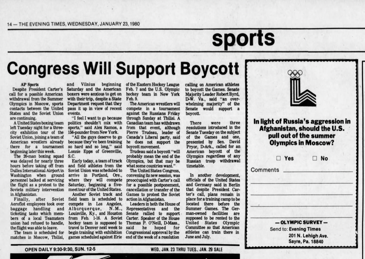 Заметка в газете The Evening Times от 23 января 1980 года