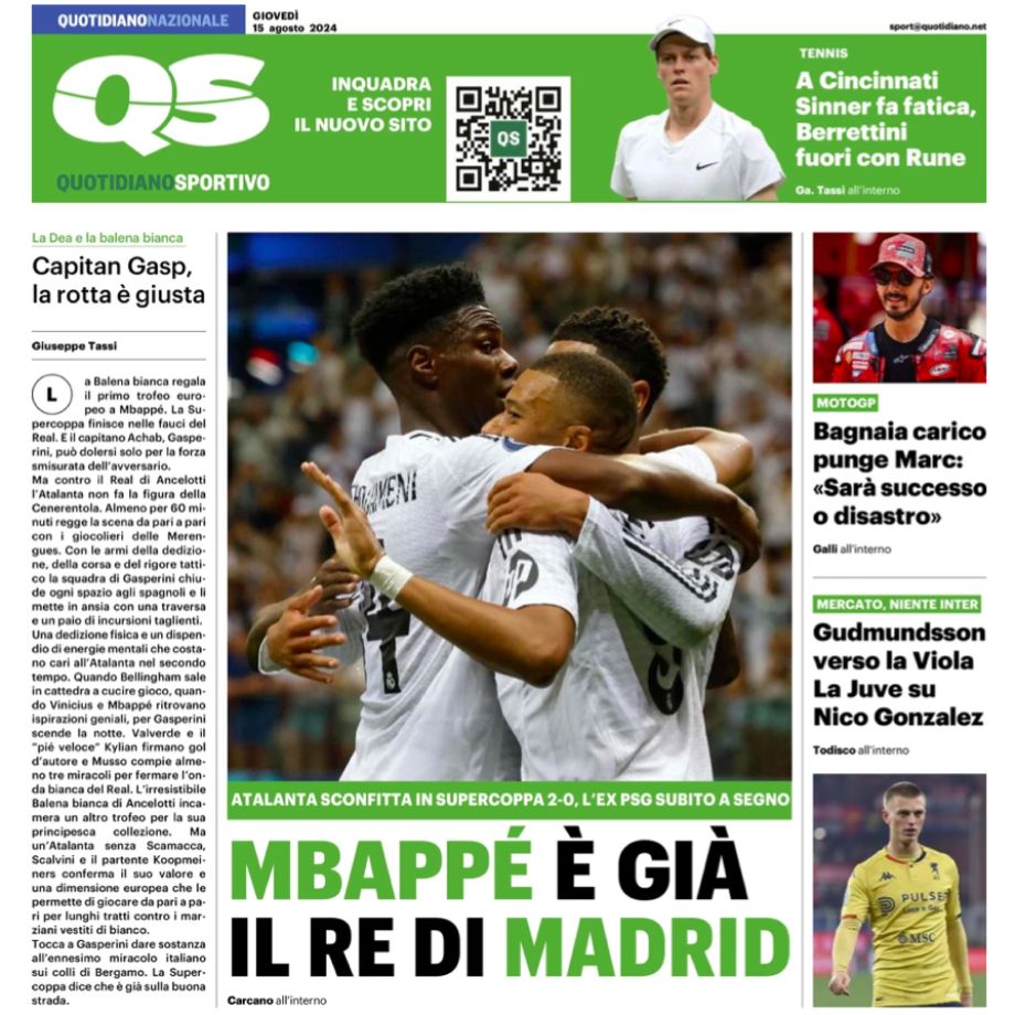 Quotidiano Sportivo: «Мбаппе уже король Мадрида» Quotidiano Sportivo: «Мбаппе уже король Мадрида»