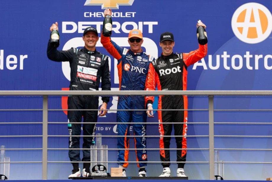 Эрикссон, Диксон и Армстронг на подиуме Гран-при Детройта