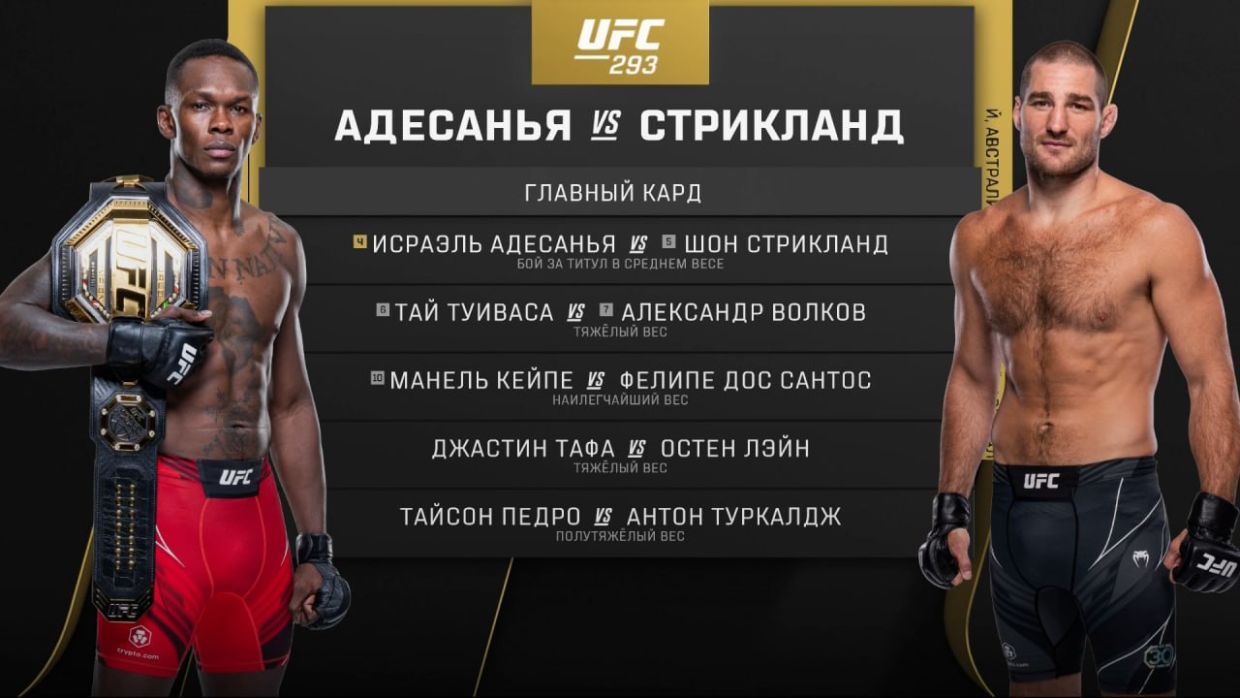 UFC 293: Адесанья — Стрикленд, Туиваса – Волков, результаты турнира, итоги  поединков, исходы боёв, кто победил - Чемпионат