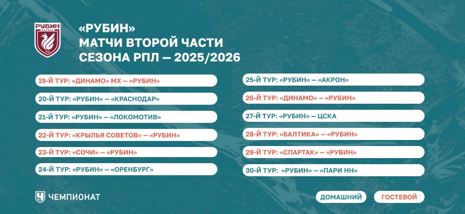 Календарь «Рубина» на весну 2026