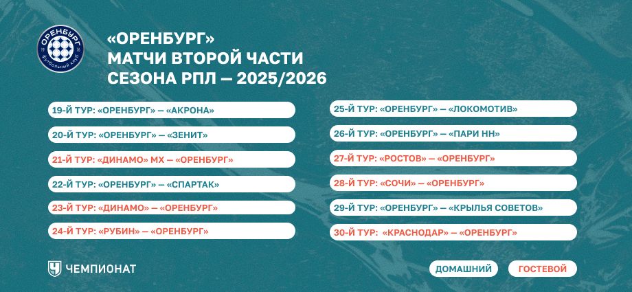Календарь «Оренбурга» на весну 2026 года 