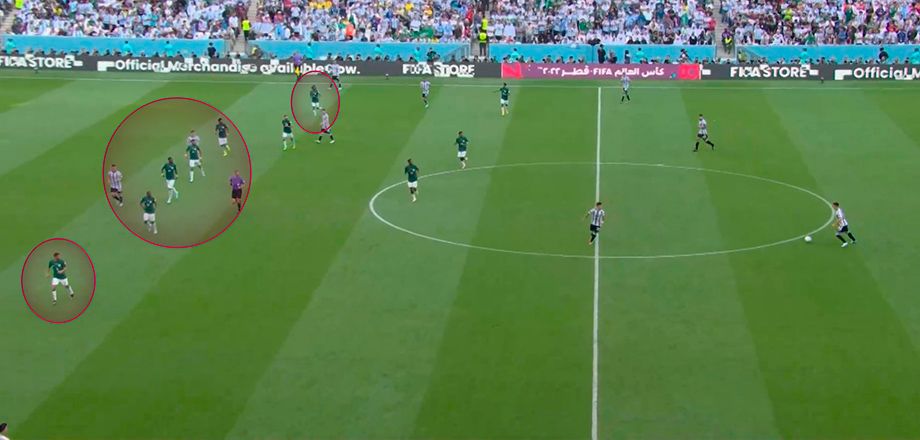 Six Saudi defenders at the end of the match Six Saudi defenders at the end of the match