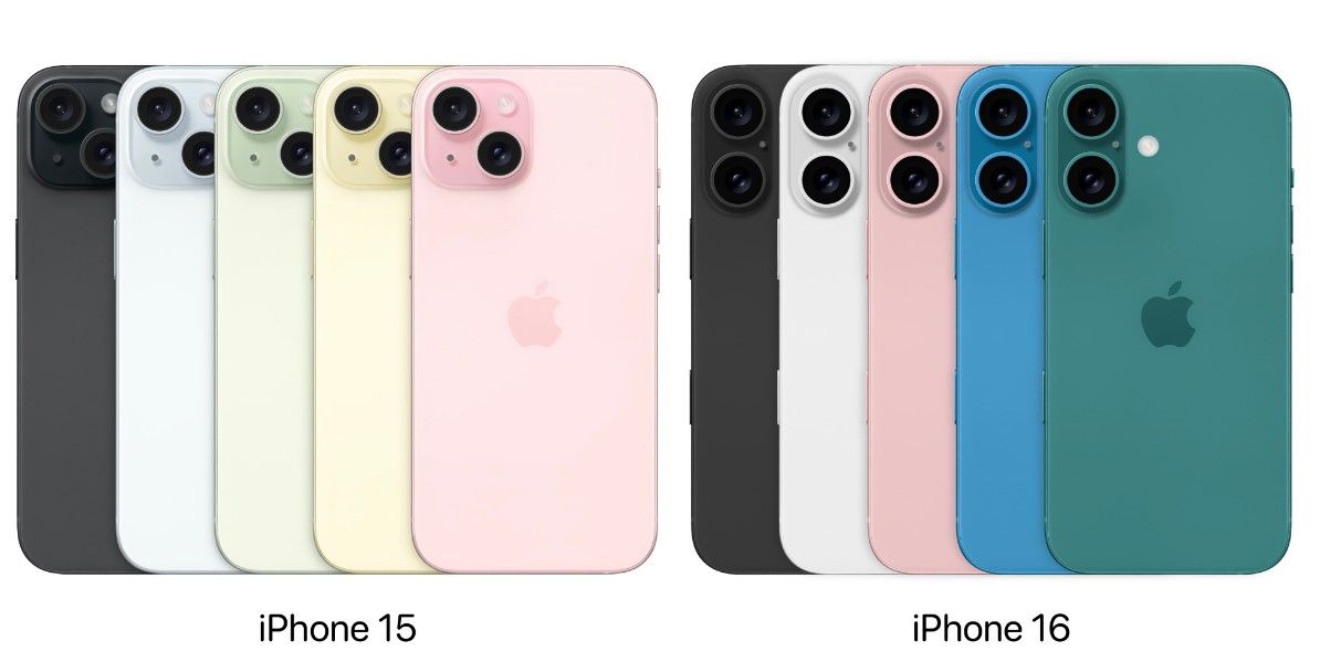 Сравнение цветов iPhone 15 и iPhone 16 Сравнение цветов iPhone 15 и iPhone 16