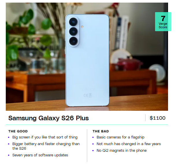 Плюсы и минусы Galaxy S26+ от The Verge