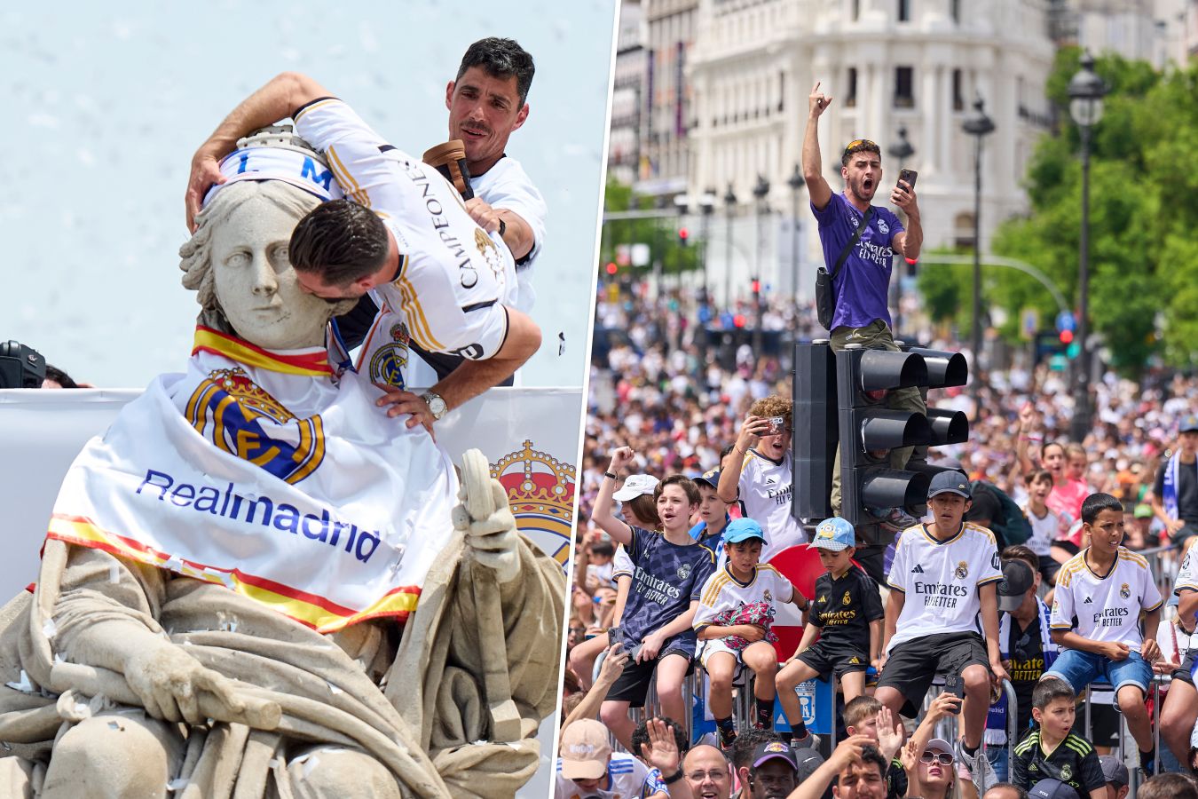 Начо целовал статую, фанаты залезали на светофор. Фото чемпионского парада «Реала»