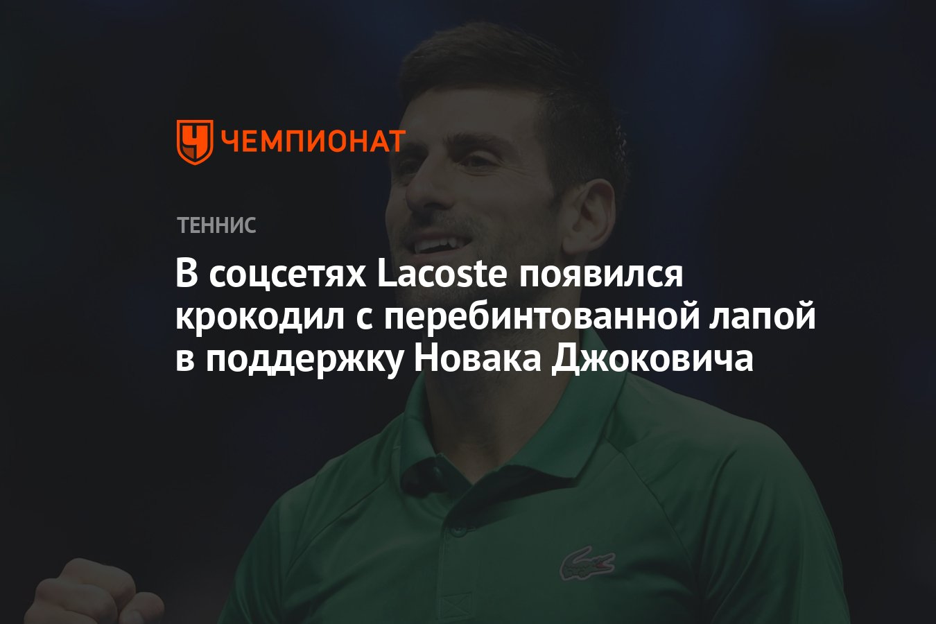 В соцсетях Lacoste появился крокодил с перебинтованной лапой в поддержку  Новака Джоковича - Чемпионат