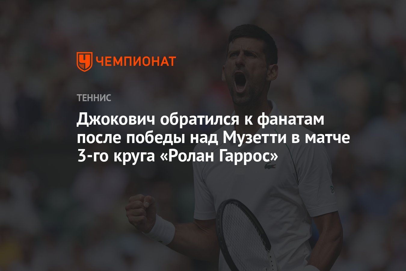 Джокович обратился к фанатам после победы над Музетти в матче 3-го круга  «Ролан Гаррос» - Чемпионат