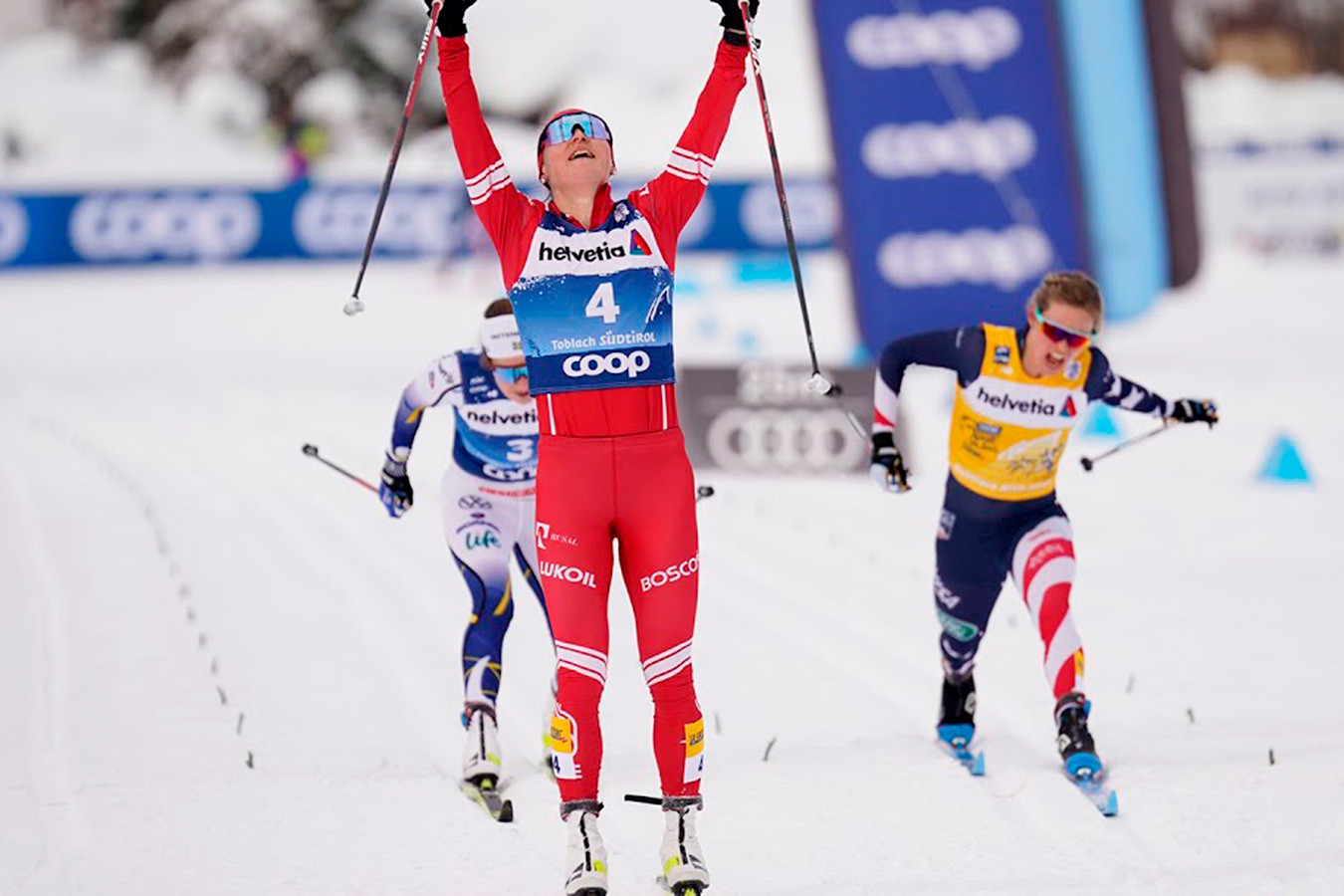 Гонки биатлон лыжи. Тур де ски. Линн Сван шведская лыжница.