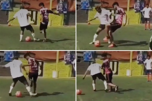 Индийский футболист-любитель трижды пробросил мяч сопернику между ног! Видео