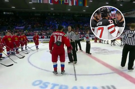 Капитан канадцев Хэйтон не снял шлем во время гимна России. От расправы его спасли судьи