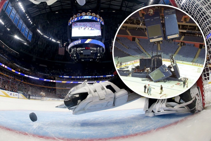 В Баффало перед матчем НХЛ медиакуб упал на лёд