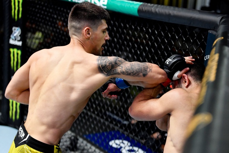 Тиаго Мойзес — Йоэль Альварес, видео UFC Vegas 42, удары локтями, нокаут
